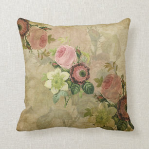 PixDezines collage vintage cottage roses, pink Cushion