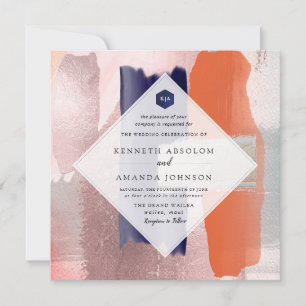 PixDezines Colour Block Modern Art Blush Navy Invitation