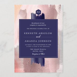 PixDezines Colour Block Navy Rose Gold Silver Invitation