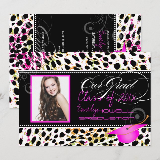 PixDezines Colourful Cheetah Spots Graduation Invitation (Front/Back)
