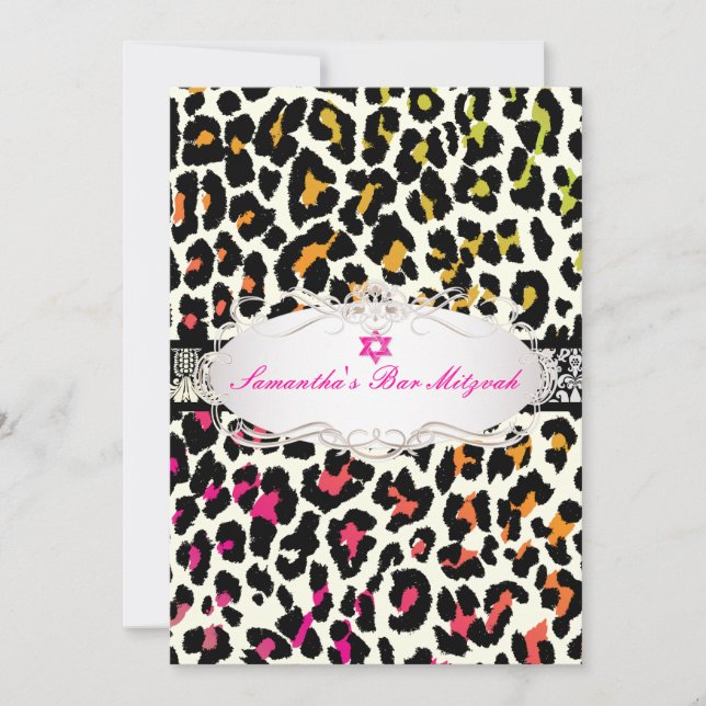PixDezines colourful leopard print/bat mitzvah Invitation (Front)