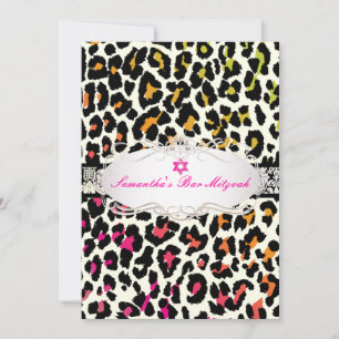 PixDezines colourful leopard print/bat mitzvah Invitation