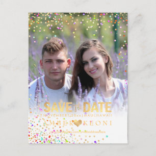 PixDezines Confetti+Faux Gold Save the Date Announcement Postcard
