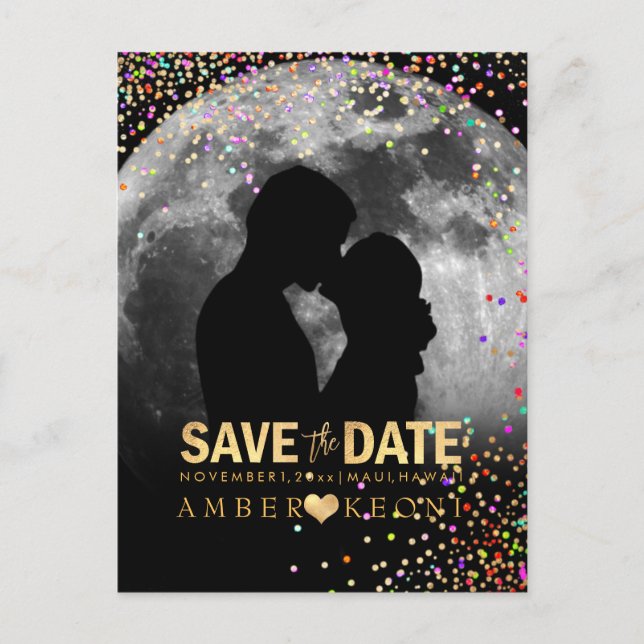 PixDezines Confetti+Faux Gold Save the Date Announcement Postcard (Front)