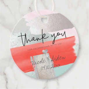 PixDezines Coral Mint Watercolor Thank You Favour Tags