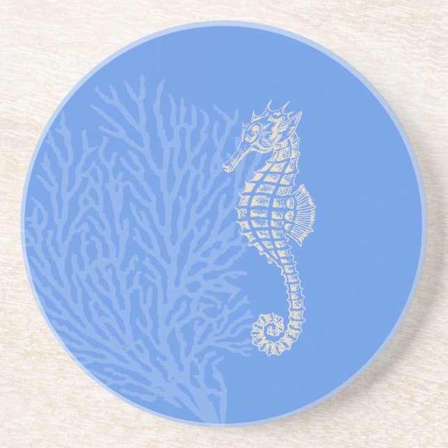 PixDezines Coral+Seahorse/natural+blue Coaster (Front)