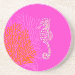 PixDezines Coral+Seahorse/natural+hot pink Coaster