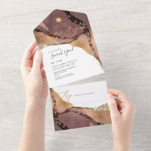 PixDezines Cosmic Dusty Rose Gold Bat Mitzvah All  In One Invitation
