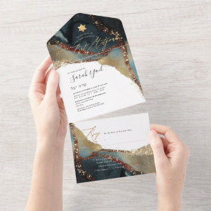 PixDezines Cosmic Midnight Blue Bat Mitzvah All In One Invitation
