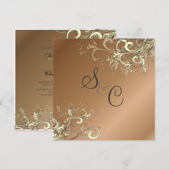 PixDezines CREAM SWIRLS/FAUX COPPER BACKGROUND Invitation (Front/Back)