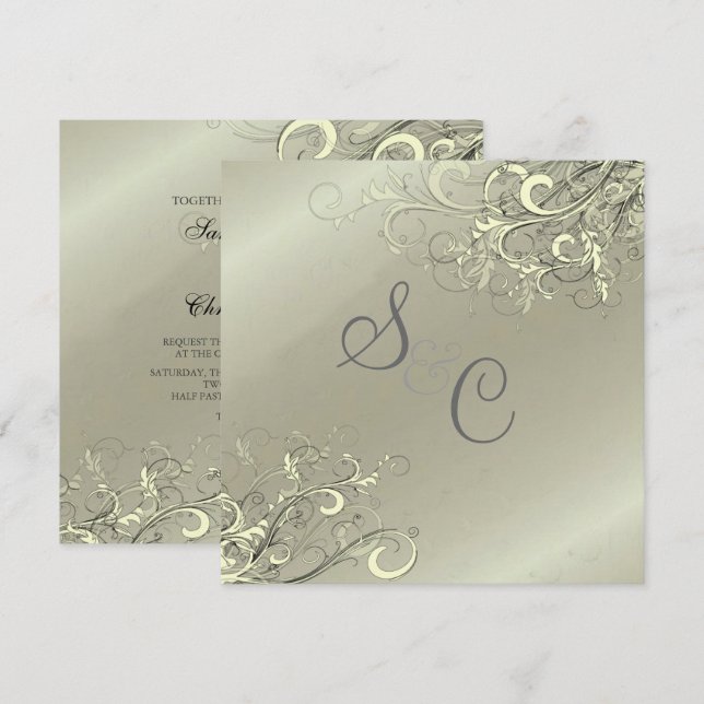 PixDeZines Cream Swirls/Faux Silver Invitation (Front/Back)