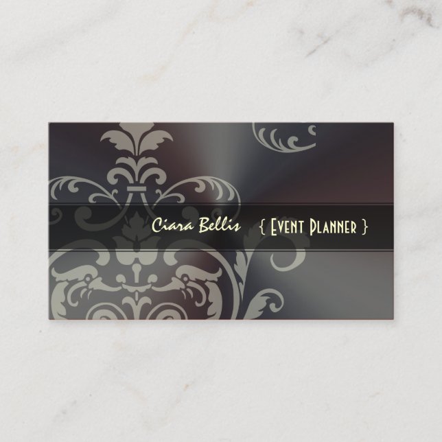 PixDezines Crest Damask+Brushed Steel Business Card (Front)