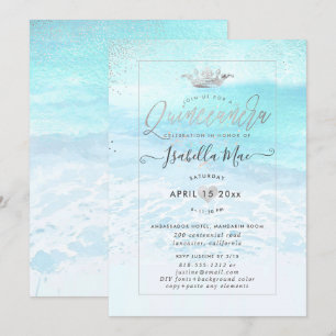 PixDezines Crystal Blue BeachShoreline Quinceanera Invitation
