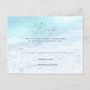 PixDezines Crystal Blue Coastal Calligraphy RSVP Invitation Postcard