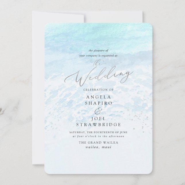 PixDezines Crystal Blue Shoreline, Beach Wedding Invitation (Front)