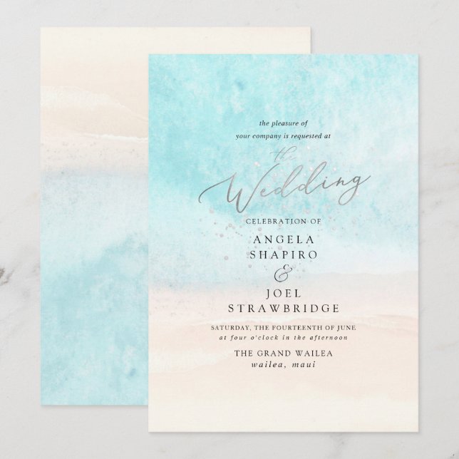PixDezines Crystal Blue Shoreline, Beach Wedding Invitation (Front/Back)