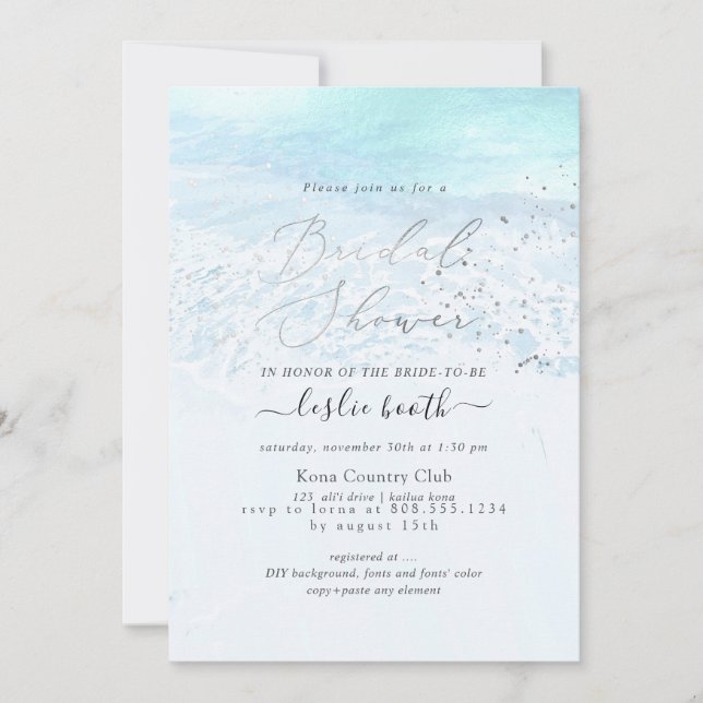 PixDezines Crystal Blue Shoreline Bridal Shower Invitation (Front)