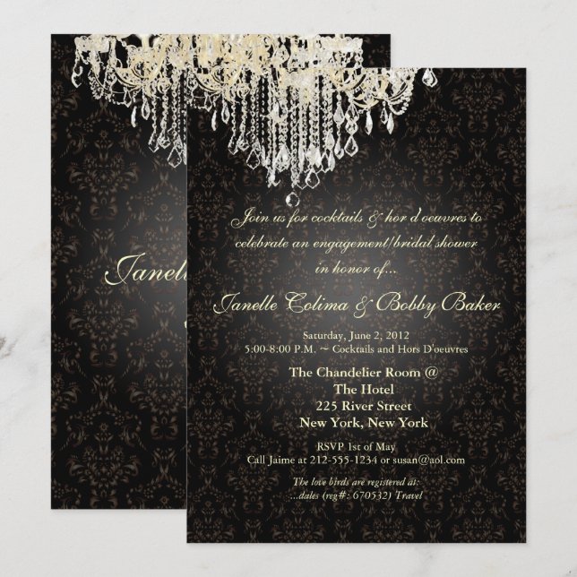 PixDezines Crystal Chandelier+arianna damask Invitation (Front/Back)