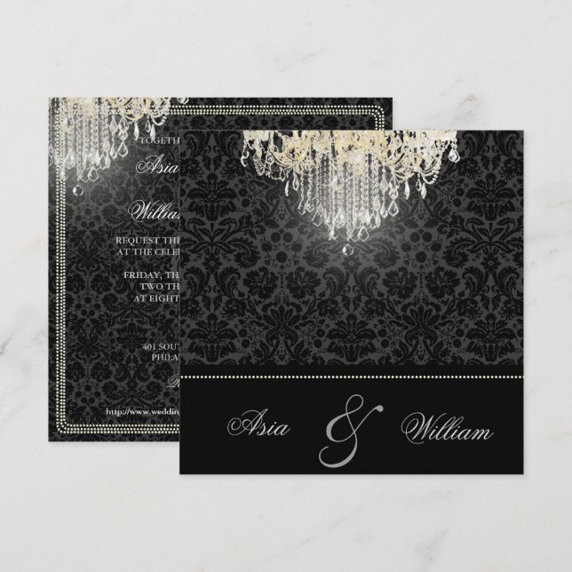 PixDezines crystal chandelier/desiree damask Invitation (Front/Back)