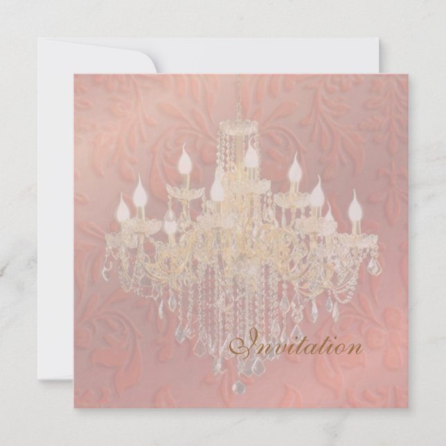 PixDezines Crystal Chandelier, Pink Baroque Invitation (Front)