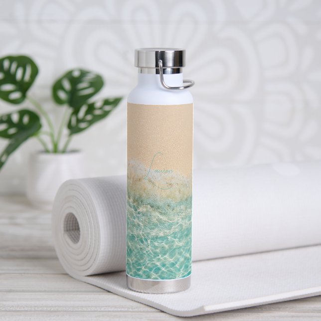 PixDezines Crystal Clear Shoreline Beach Water Bottle (Yoga)