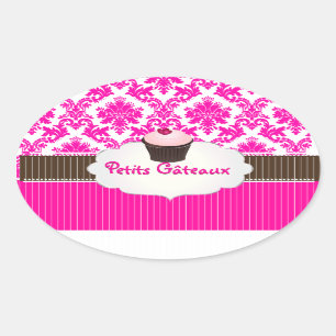 PixDezines cupcake+damask/DIY colour Oval Sticker