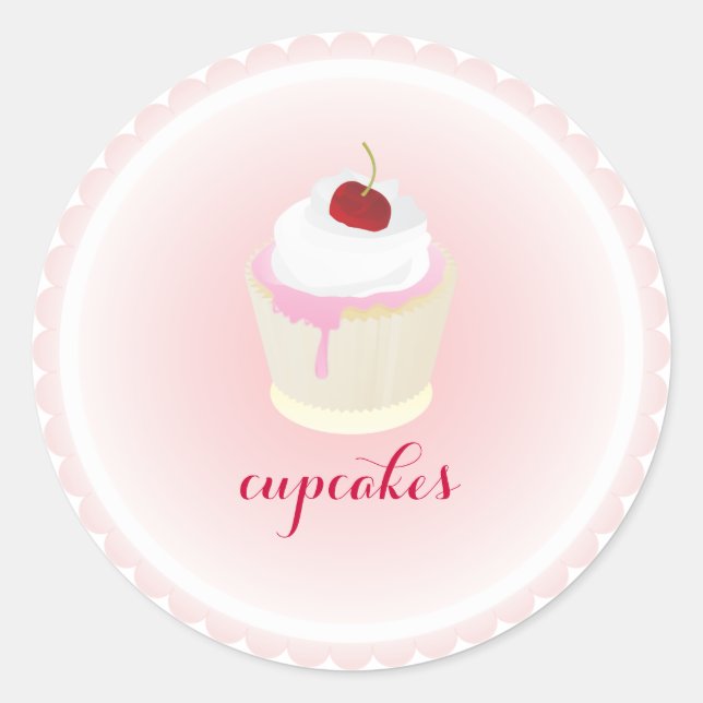 PixDezines cupcake/red cherry Classic Round Sticker (Front)