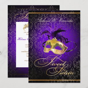 PixDezines DAMASK SWEET 16 MASQUERADE/DIY PURPLE Invitation