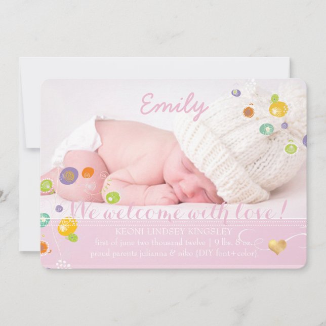 PixDezines dandelions, photo birth announcement (Front)