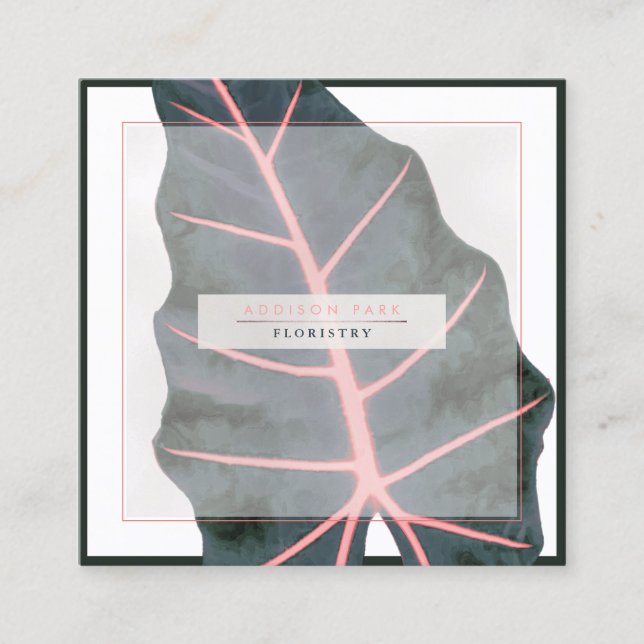 PixDezines Dark Green Caladium Coral Spine Square Business Card (Front)