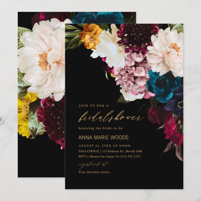 PixDezines Dark Moody Flowers Bridal Shower Invitation (Front/Back)
