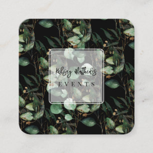 PixDezines Dark Moody Green Gold Eucalyptus Square Business Card