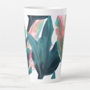 PixDezines Dark Teal+Pink Ti Leaves Latte Mug