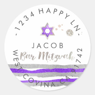 PixDezines dazzled/faux foil/silver/stripe/mitzvah Classic Round Sticker