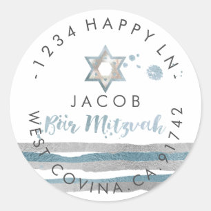 PixDezines dazzled/faux foil/silver/stripe/mitzvah Classic Round Sticker