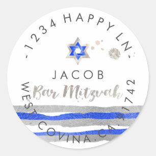 PixDezines dazzled/faux foil/silver/stripe/mitzvah Classic Round Sticker