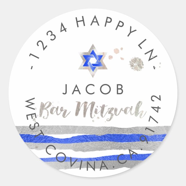 PixDezines dazzled/faux foil/silver/stripe/mitzvah Classic Round Sticker (Front)