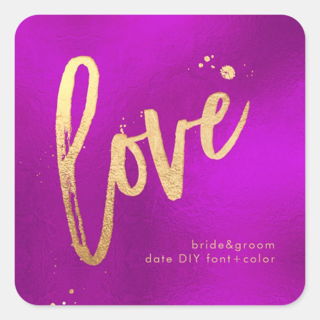 PixDezines dazzled faux gold/love, Magenta Square Sticker (Front)