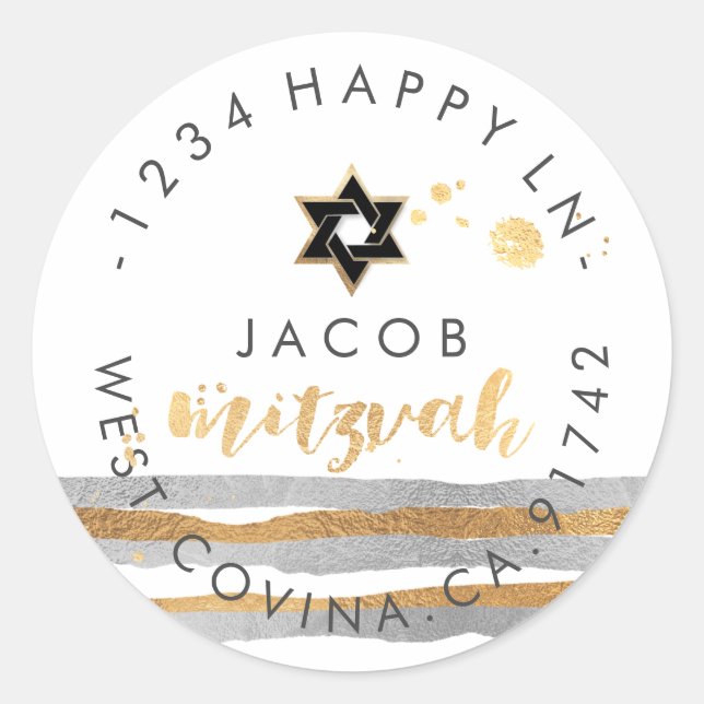 PixDezines dazzled/faux gold/silver/stripe/mitzvah Classic Round Sticker (Front)