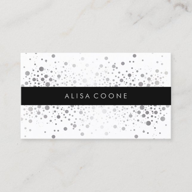 PixDezines dazzled faux silver  confetti / specks Business Card (Front)