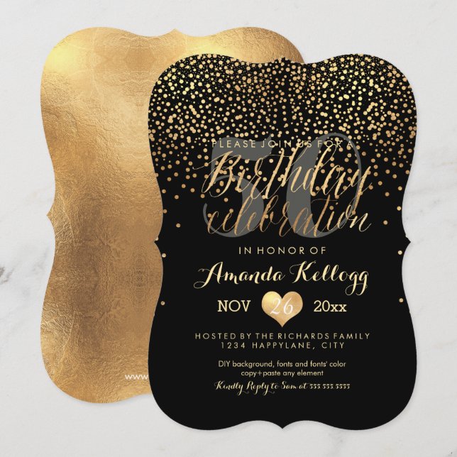 PixDezines Dazzled Gold/Faux Foil/Birthday Invitation (Front/Back)