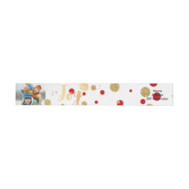 PixDezines dazzled gold+red confetti/holiday joy Wrap Around Label (Individual)