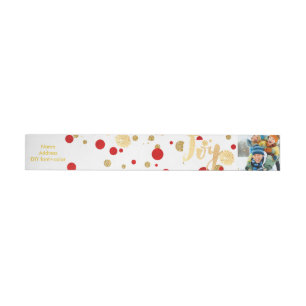 PixDezines dazzled gold+red confetti/holiday joy Wraparound Address Label