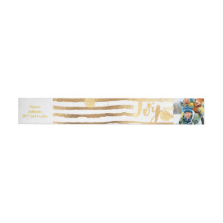 PixDezines dazzled gold stripes/holiday joy Wraparound Address Label