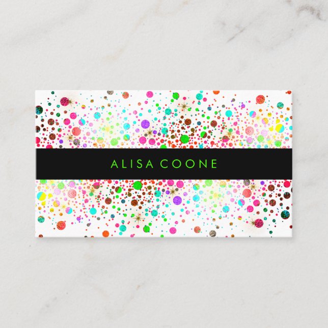 PixDezines Dazzled Rainbow Confetti/Dots/Specks Business Card (Front)