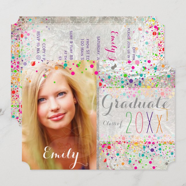 PixDezines Dazzled Rainbow Graduation/Confetti Invitation (Front/Back)