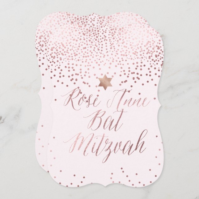 PixDezines Dazzled Rose Gold/Faux Foil/Bat Mitzvah Invitation (Front/Back)