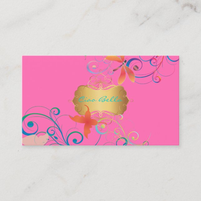 PixDezines Ddragonflies Butterflies Rainbow Swirls Business Card (Front)