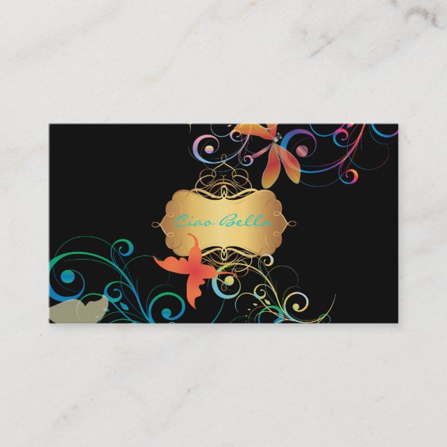 PixDezines Ddragonflies Butterflies Rainbow Swirls Business Card (Front)