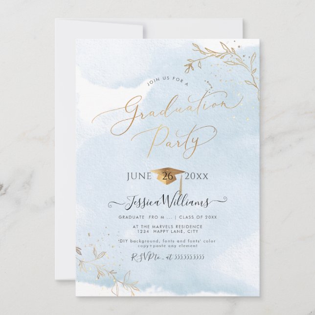 PixDezines Delicate Gold Foliage Graduation Invitation (Front)